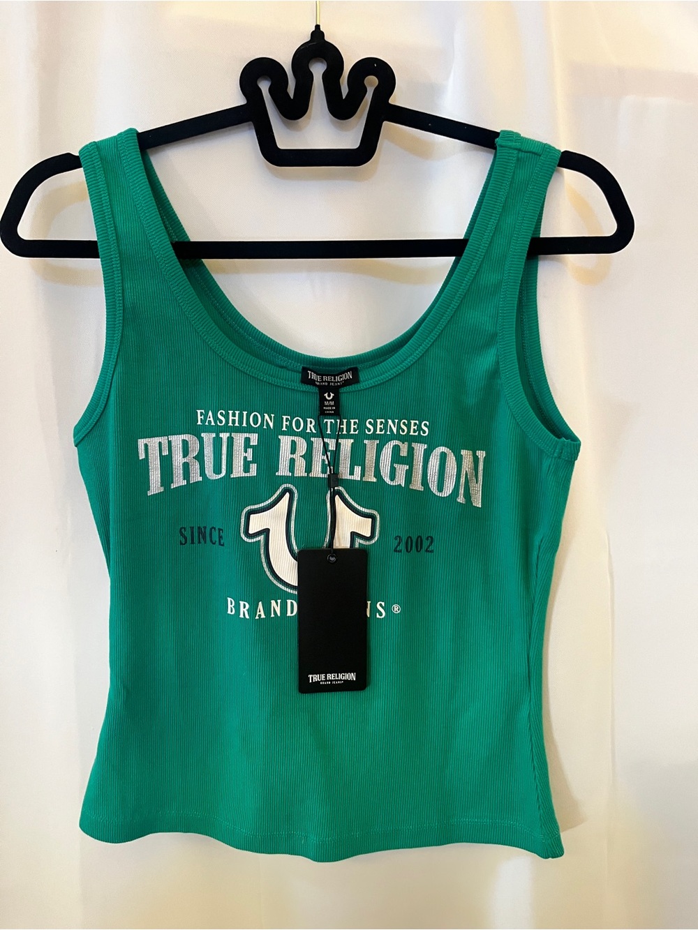 True Religion Teal Green Logo Ribbed Scoop Tank size  M